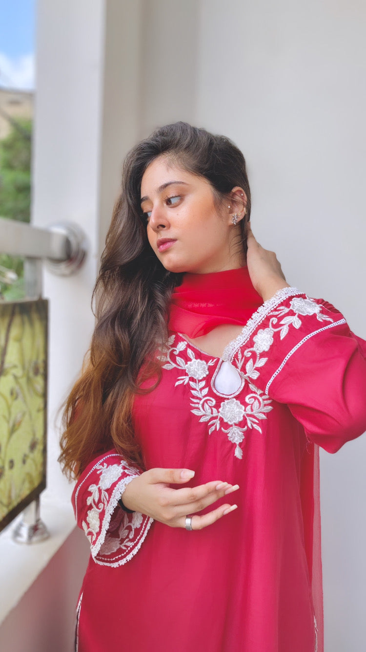 Wearza 3Pcs Lawn Stitched Dress with Pure Chiffon Dupatta 2024