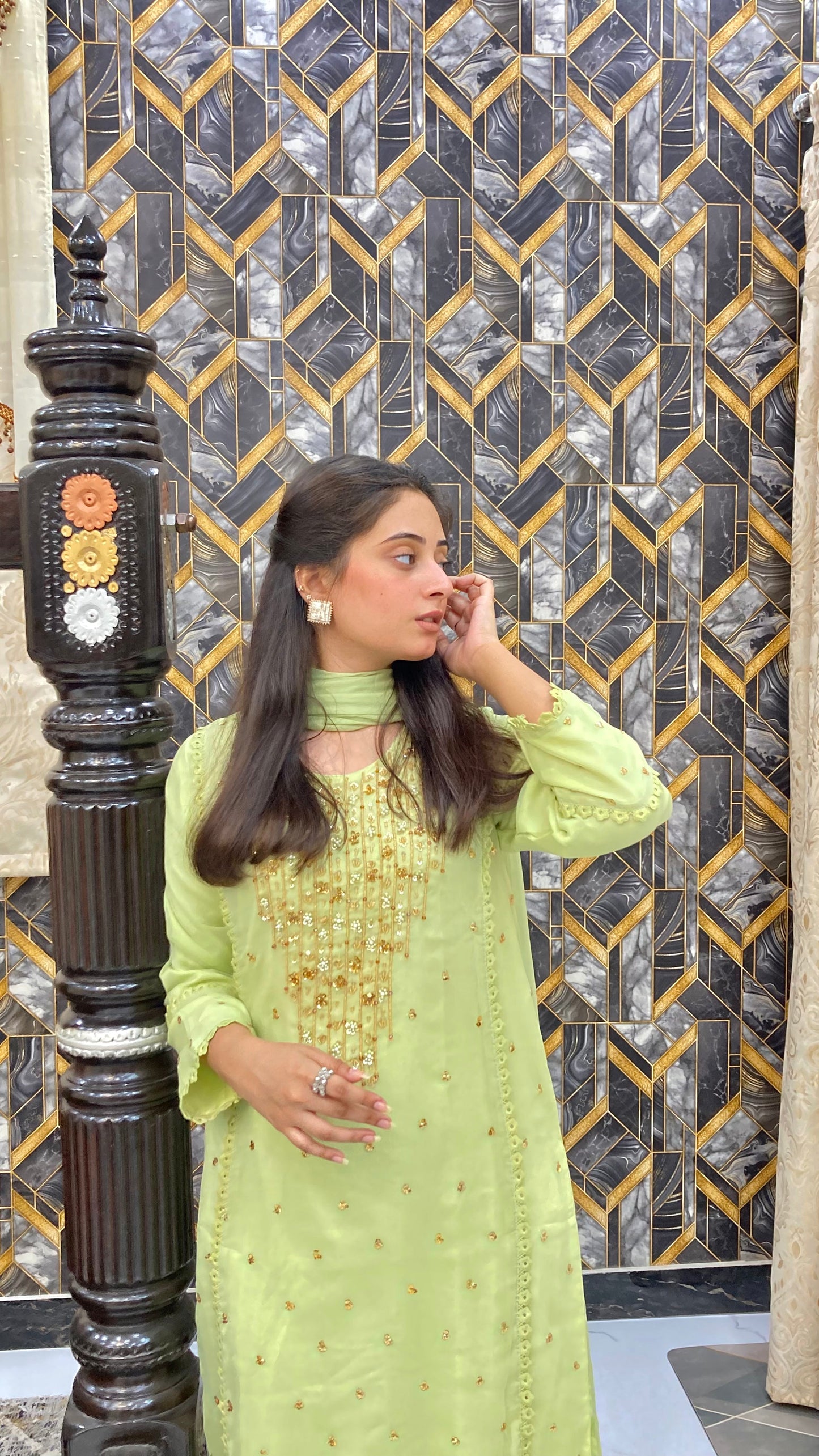 Wearza Aangan 3Pc Semi Pure Chiffon Dress 2025