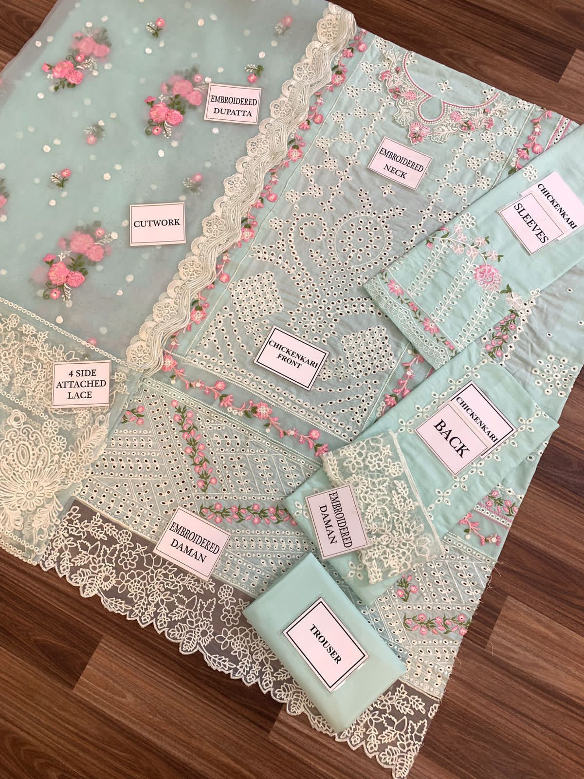 Bin Ilyas Newly Launched Sky & Pink Chikankari Demanding With Organza Duppata 2024 - Wearza