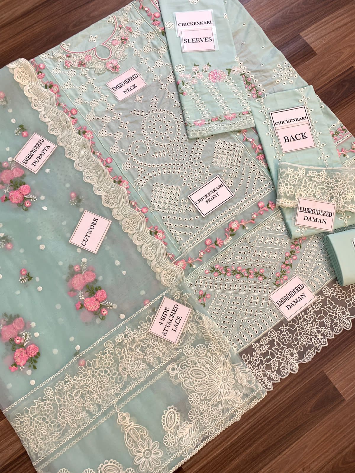 Bin Ilyas Newly Launched Sky & Pink Chikankari Demanding With Organza Duppata 2024 - Wearza