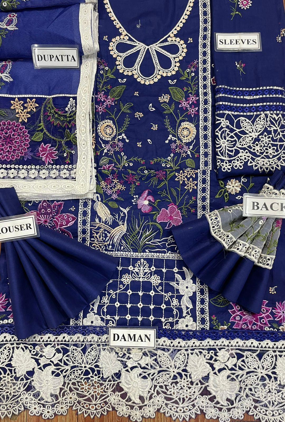 Elan Blue Luxury Premium Pure Lawn With Khaadi Net Duppata 2024 - Wearza