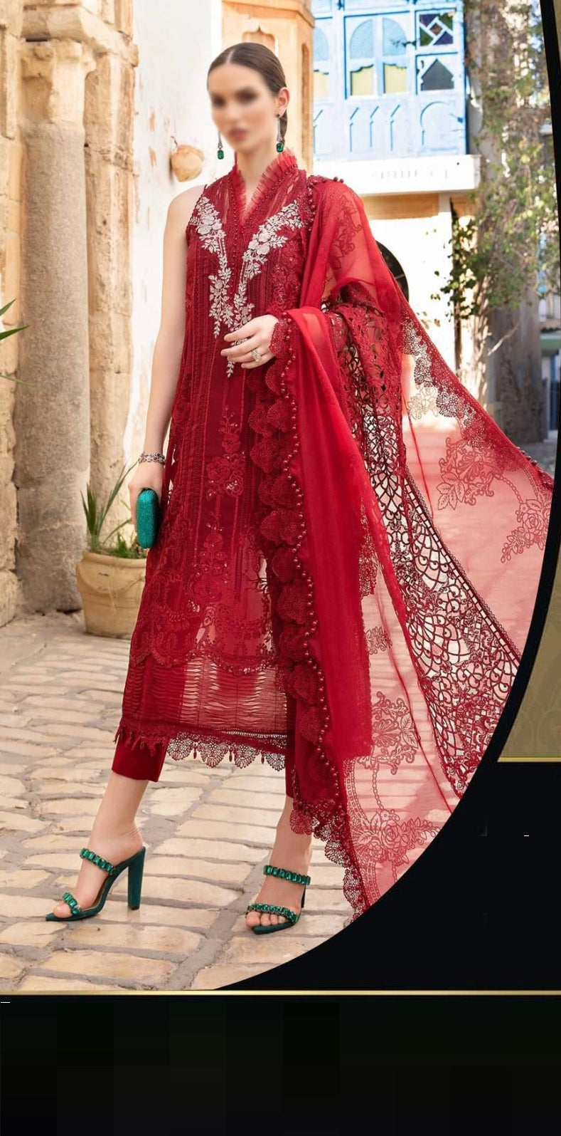 MARIA B LUXURY RED BEAUTY FULLY ORGANZA EMBROIDERED SPENGLE WORK WITH Wearza MARIA B LUXURY RED BEAUTY FULLY ORGANZA EMBROIDERED SPENGLE WORK WITH Wearza