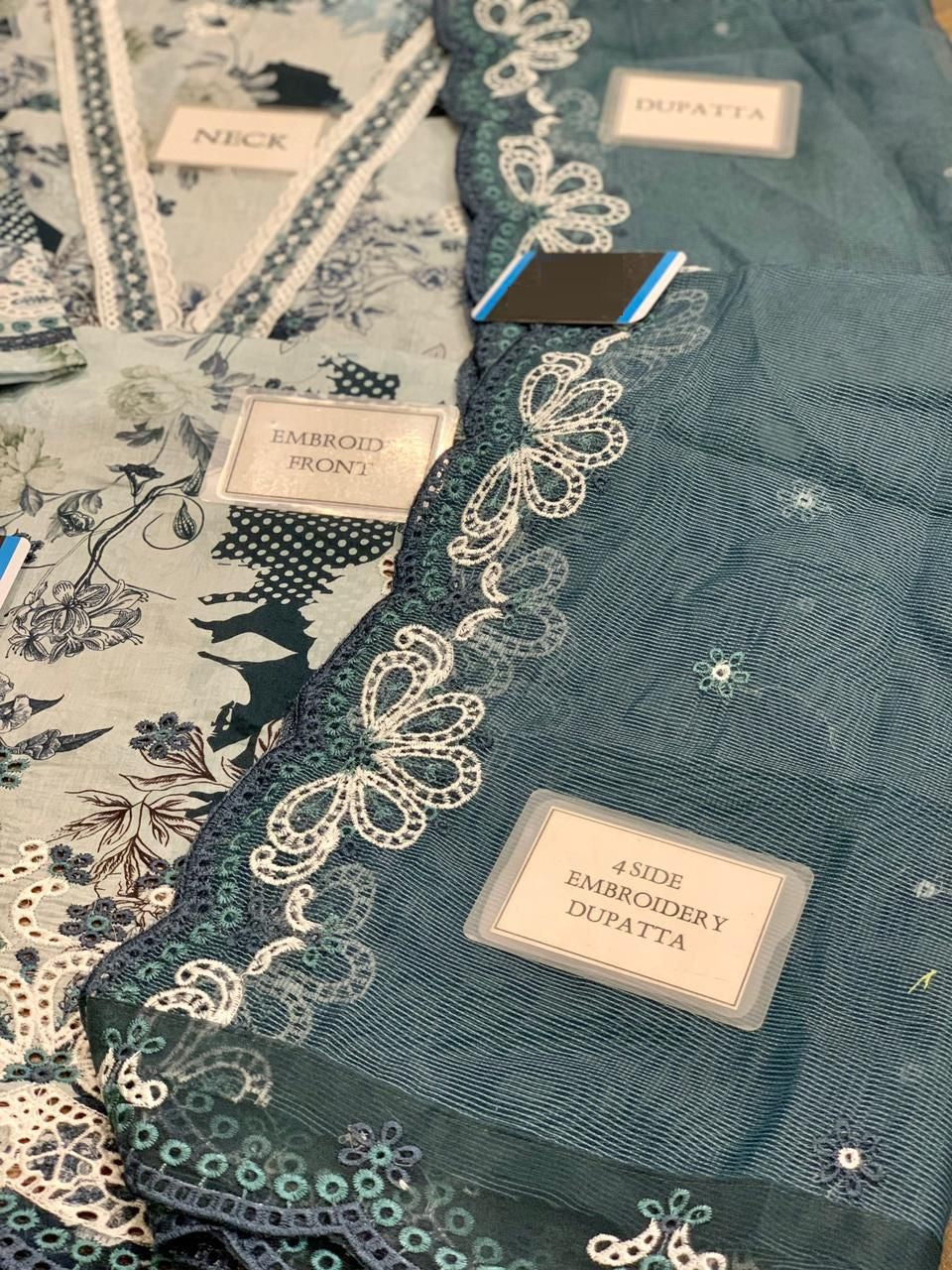 Image Samah X Wearza Digital Printed Embroidered Premium Pure Lawn With Cotton Net Duppata 2024 - Wearza