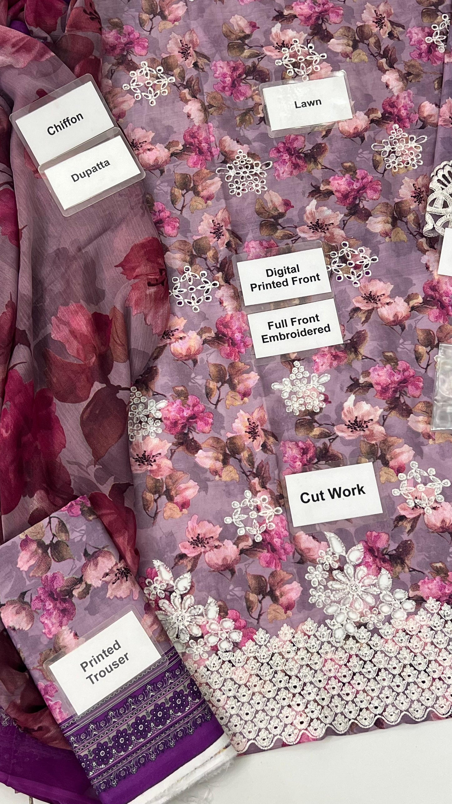 Baroque Pure Digital Printed Pure Lawn 3Pc With Bhimber Chiffon Duppata 2024 WEARZA