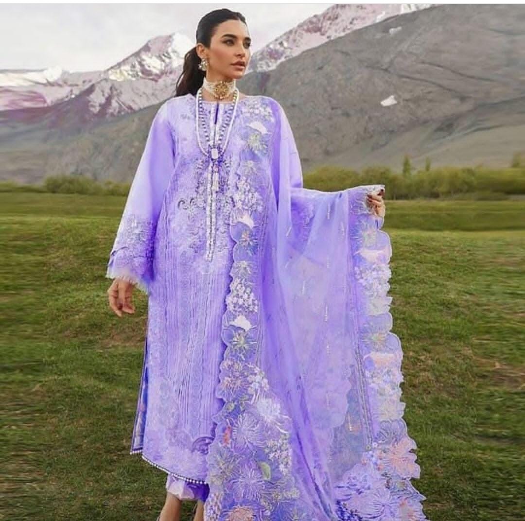Crimson Most Hit Design In New Color Lilac Premium Pure Lawn With Orga   Wearza