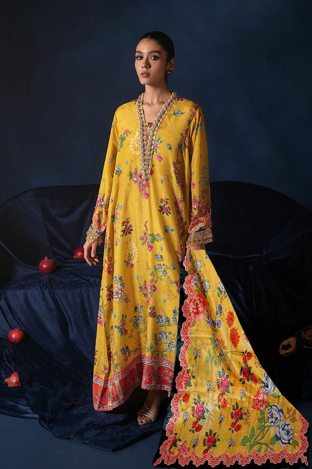 Ammara Khan Floral Wz-411 Pure Digital Swiss Lawn Emb WIth Silk Duppata 2024 WEARZA