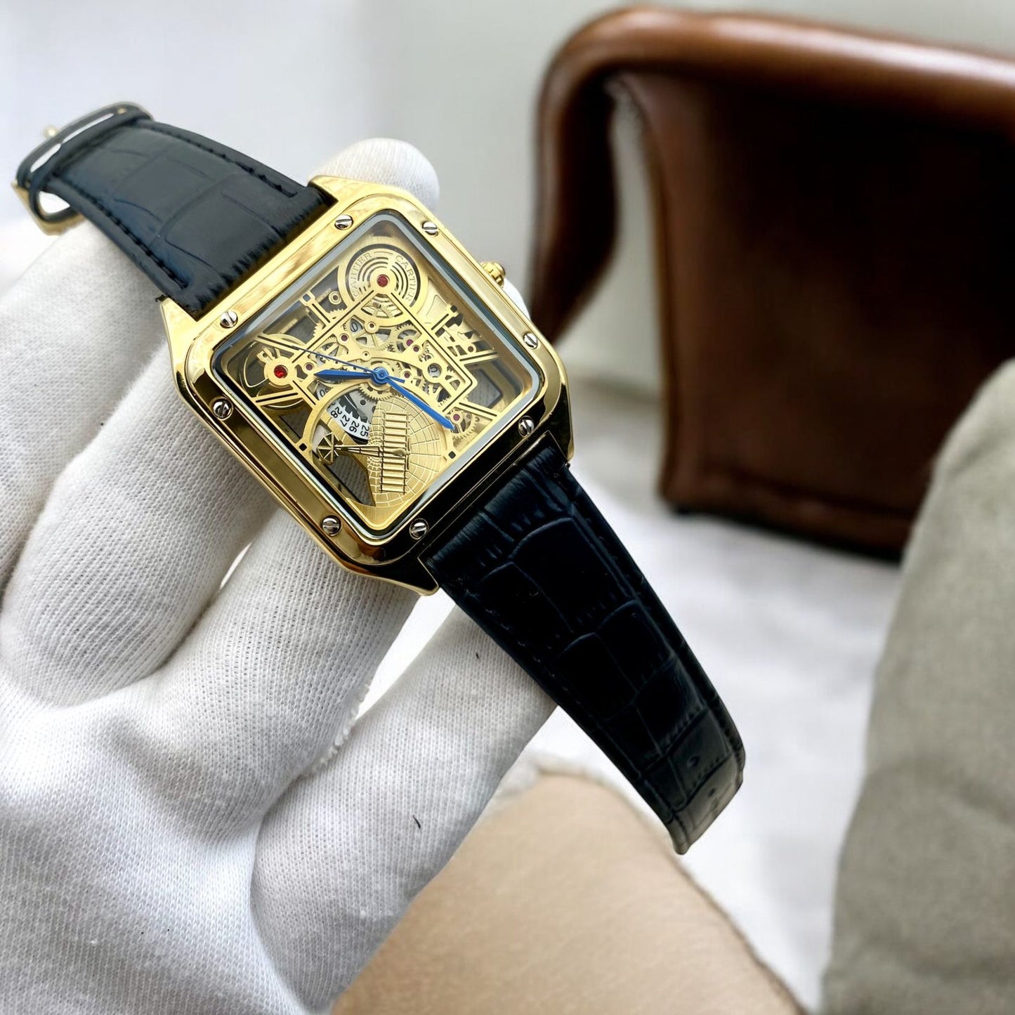 Cartier Leather Strap Geneve Skeleton Model Watch For Men 2024