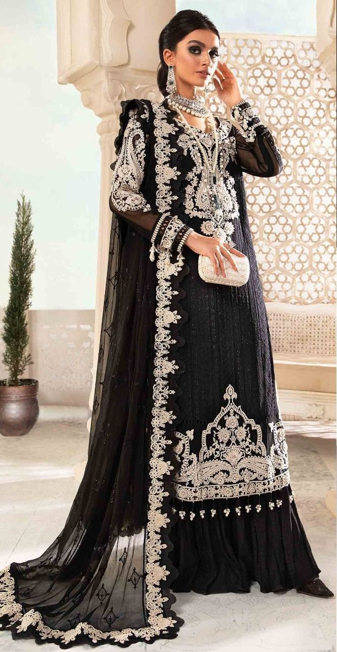Maria b Premium Pure Chiffon Dress 3D Work Party Wear Pakistani Dress Wearza Maria b Premium Pure Chiffon Dress 3D Work Party Wear Pakistani Dress Wearza