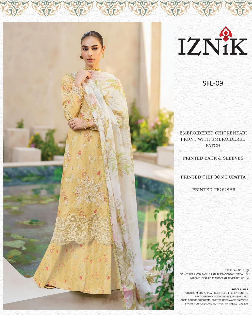Iznik Wz-09 Premium Pure Lawn With Emb Semi Pure Chiffon Duppata 2025