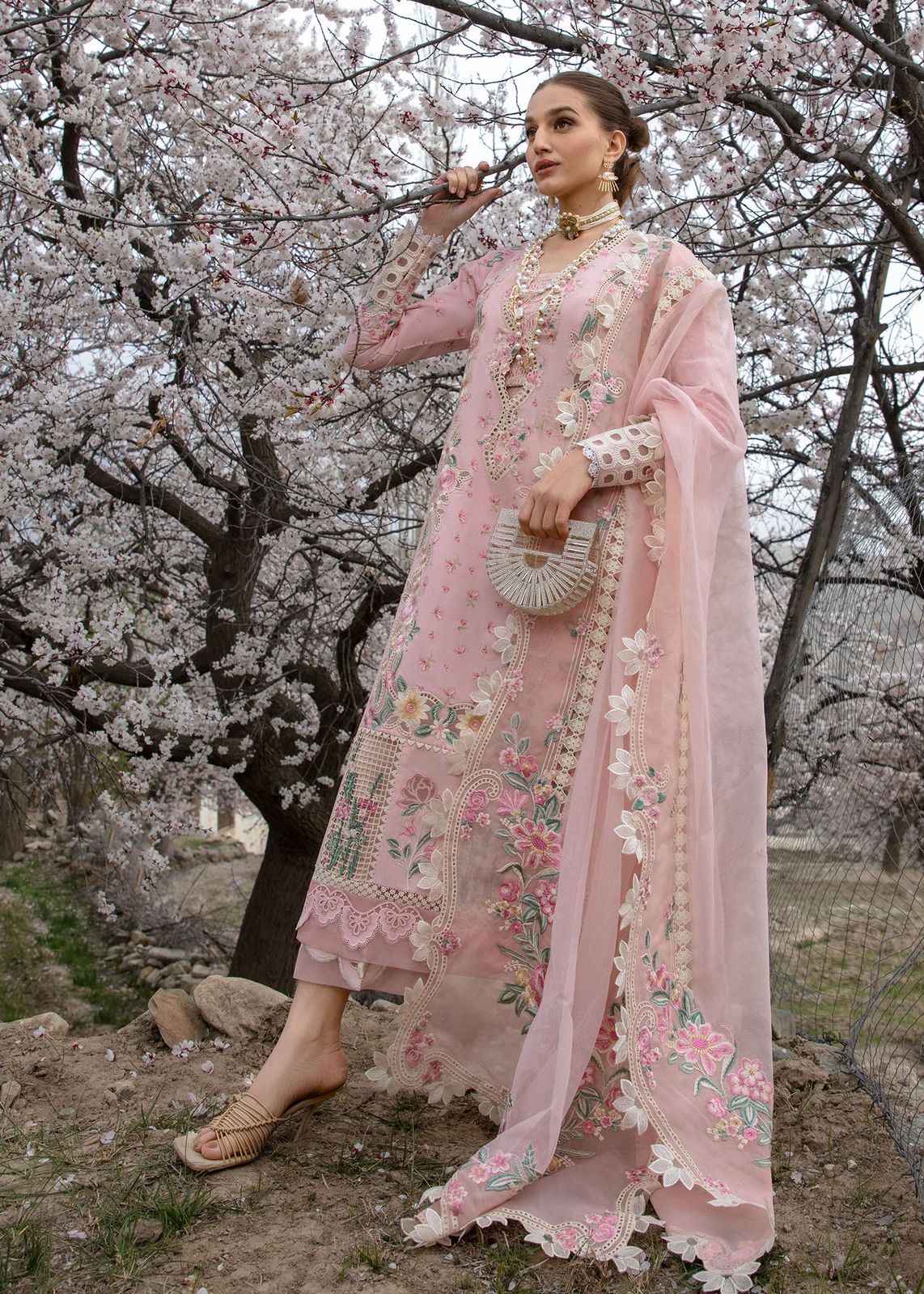 Crimson Wz-02 Most Hot Code Premium Pure Lawn Chikankari Dress With Organza Duppata 2025