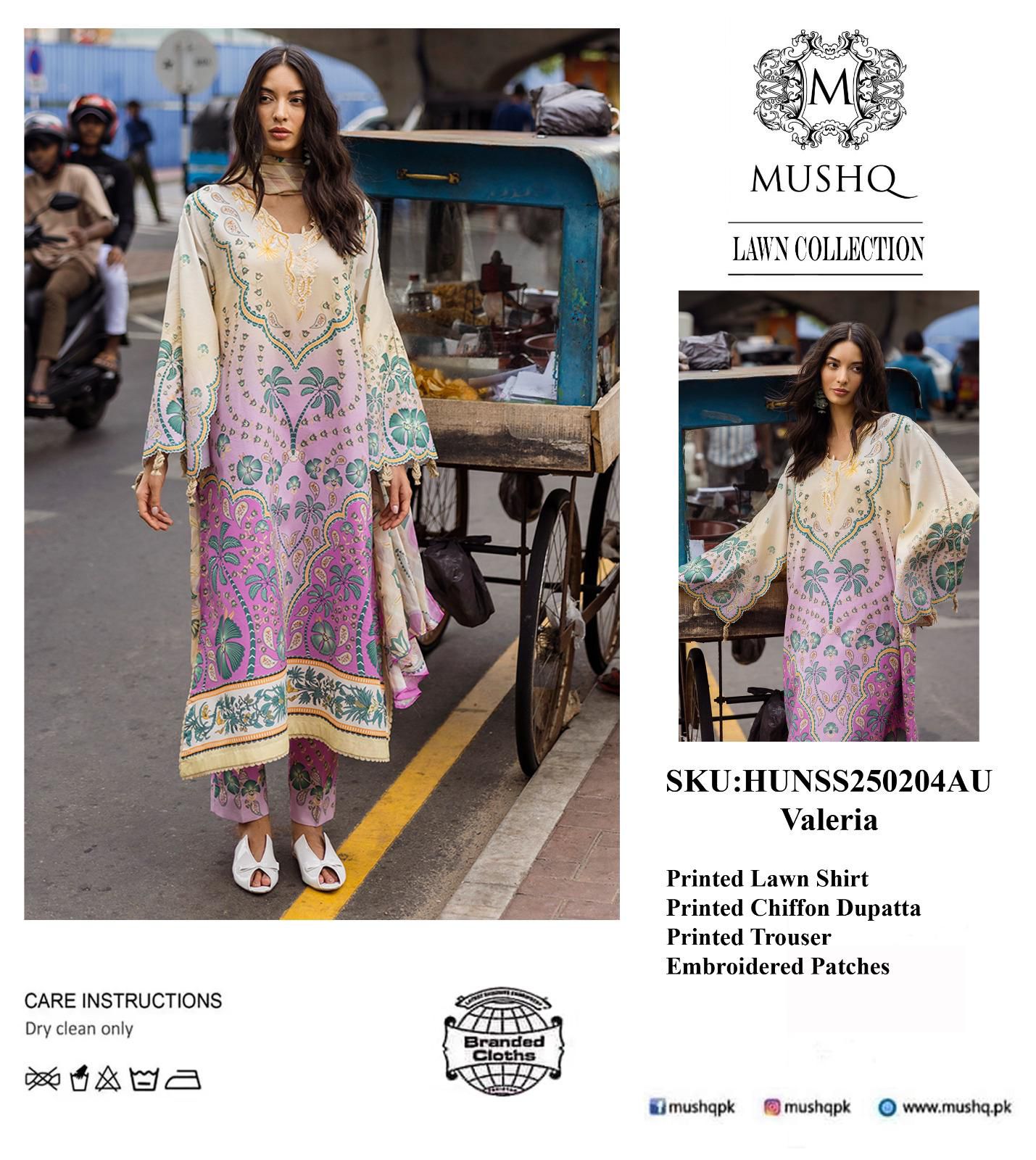 Mushq Hemline D4A Valeria Wz=767 3 Pcs Premium Pure Lawn Emb Dress 2025