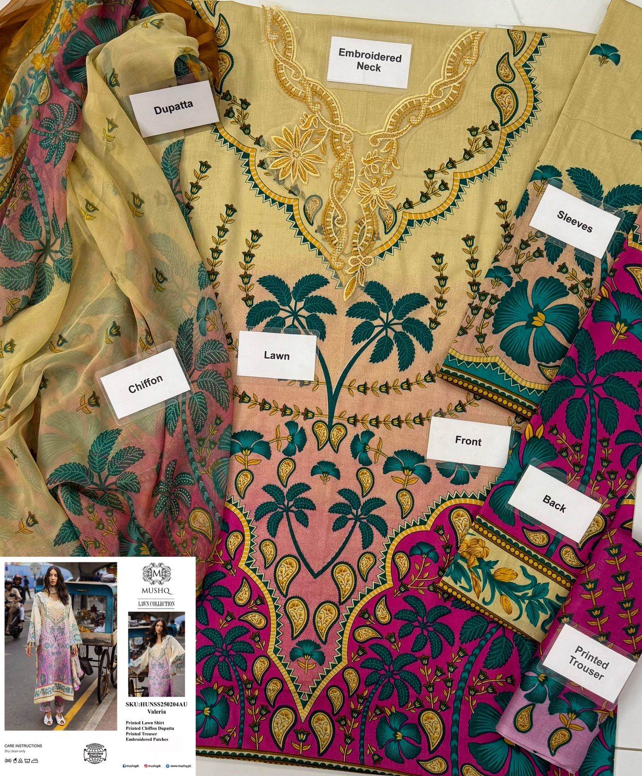 Mushq Hemline D4A Valeria Wz=767 3 Pcs Premium Pure Lawn Emb Dress 2025