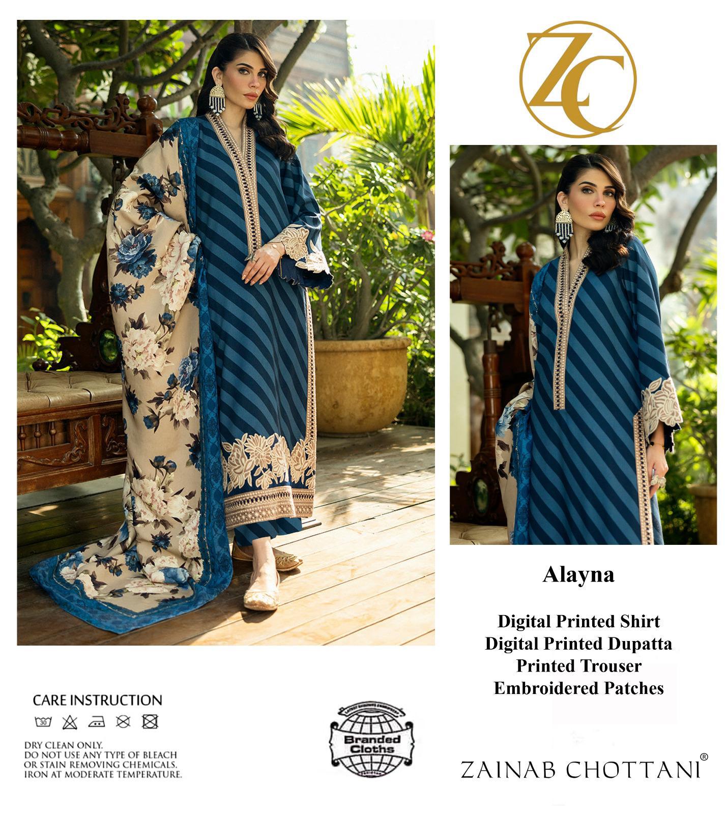 Zainab Chottani Alayna Wz=770 3 Pcs Premium Pure Lawn With Lawn Duppata Dress 2025