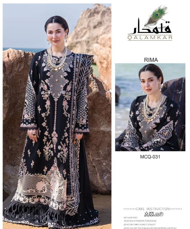 QALAMKAR (Sahil Kinare) Premium Pure Lawn Chikankari Emb Dress With Organza Duppata 2025