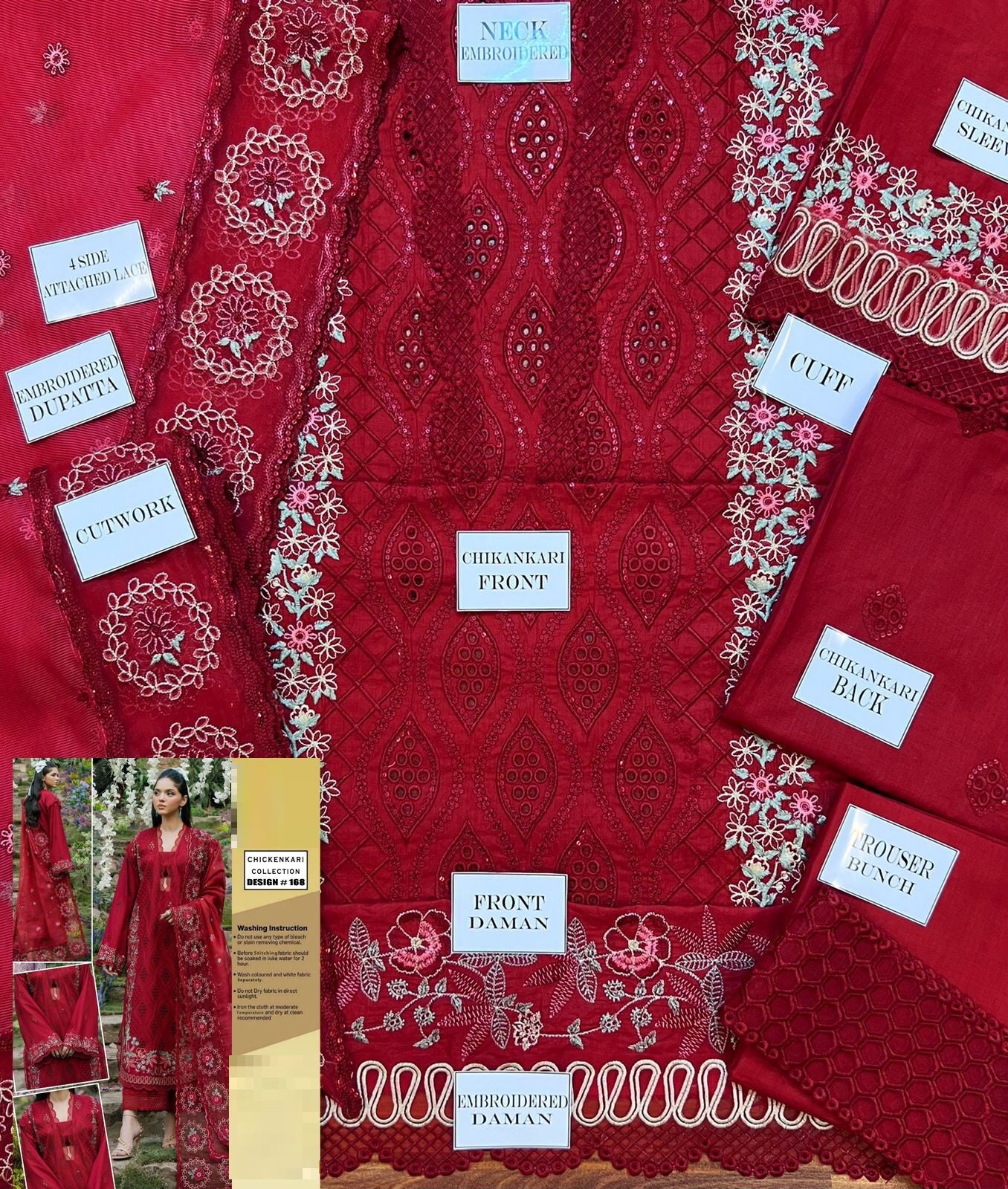 Wearza Wz=772 3 Pcs Premium Pure Lawn Dress With Khadi Net 2025