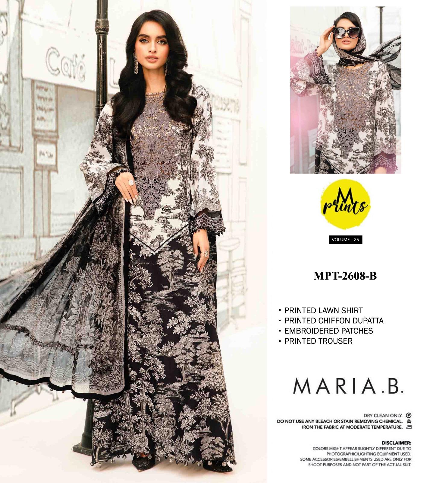 Maria b M Print Wz=774 3 Pcs Premium Pure Lawn With Chiffon Dupatta 2025