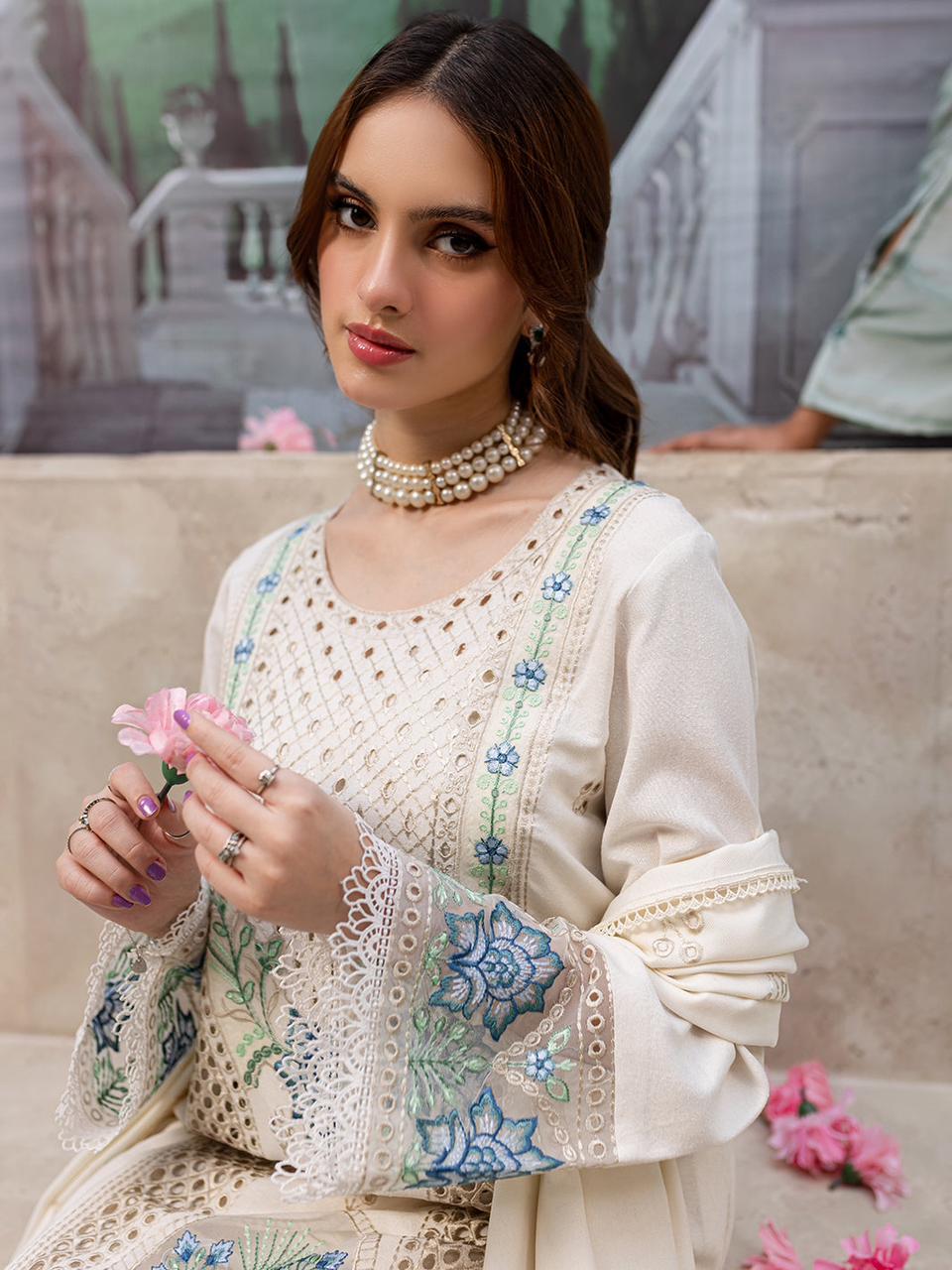 Jazmin Wz=014 Premium Pure Lawn Chikankari Emb Frock With Chiffon Duppata 2025