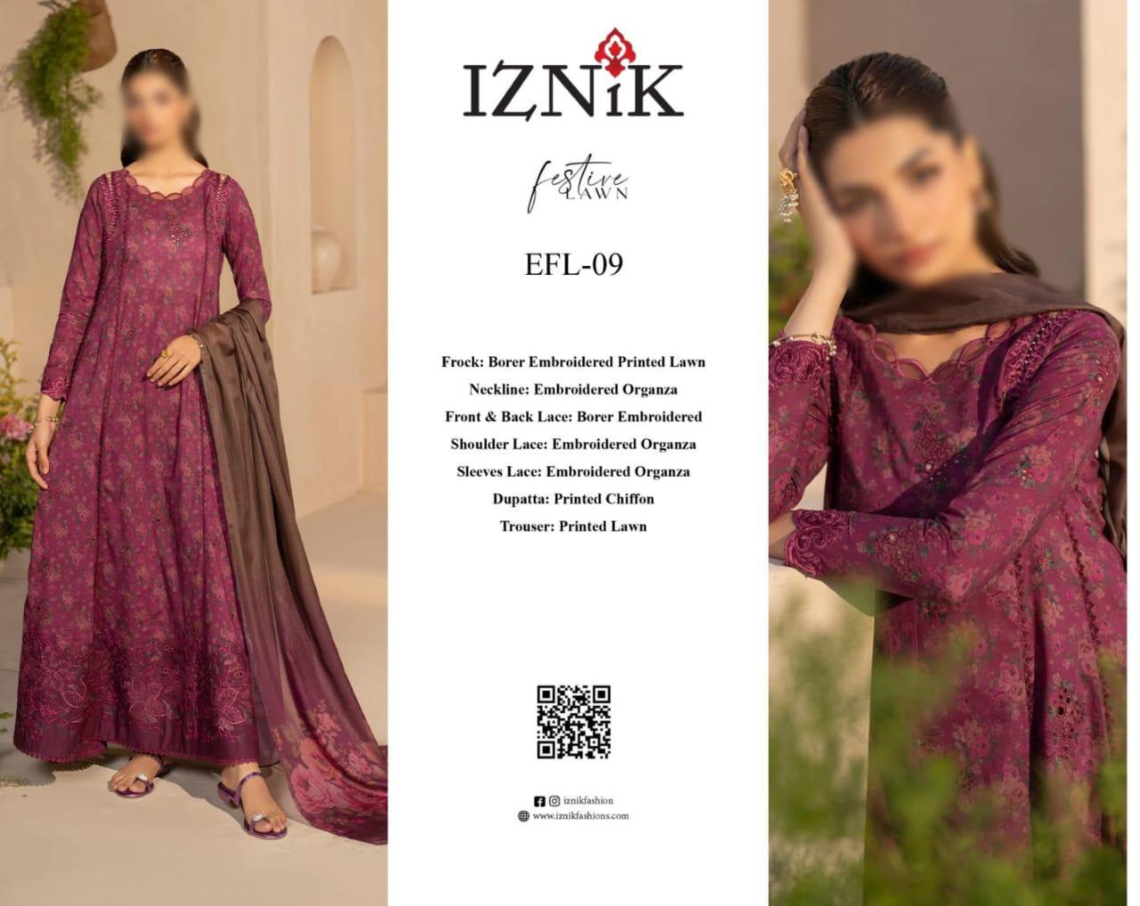 Iznik Hit Code EFL-09 Premium Pure Luxury Lawn Emb With Chiffon Emb Duppata 25