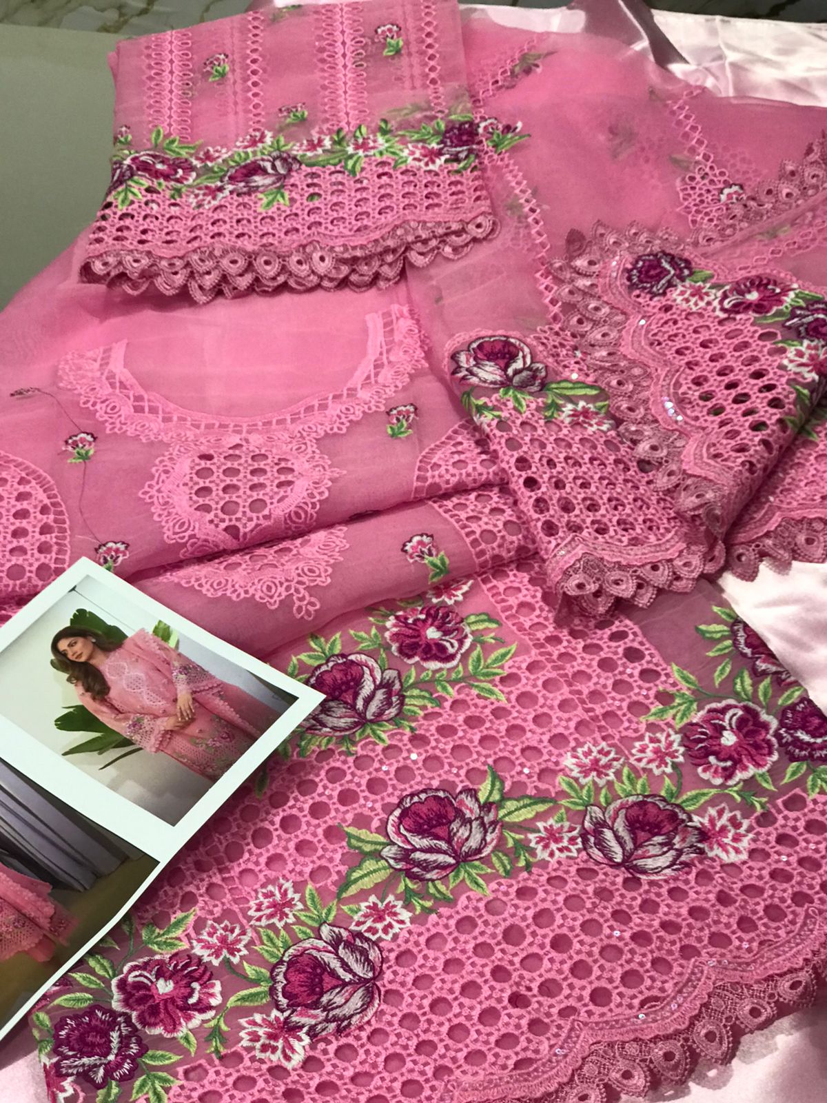 Aneela's Wz 203 Most Beautiful Premium Pure Organza Embroidered Chikankari Dress 2025