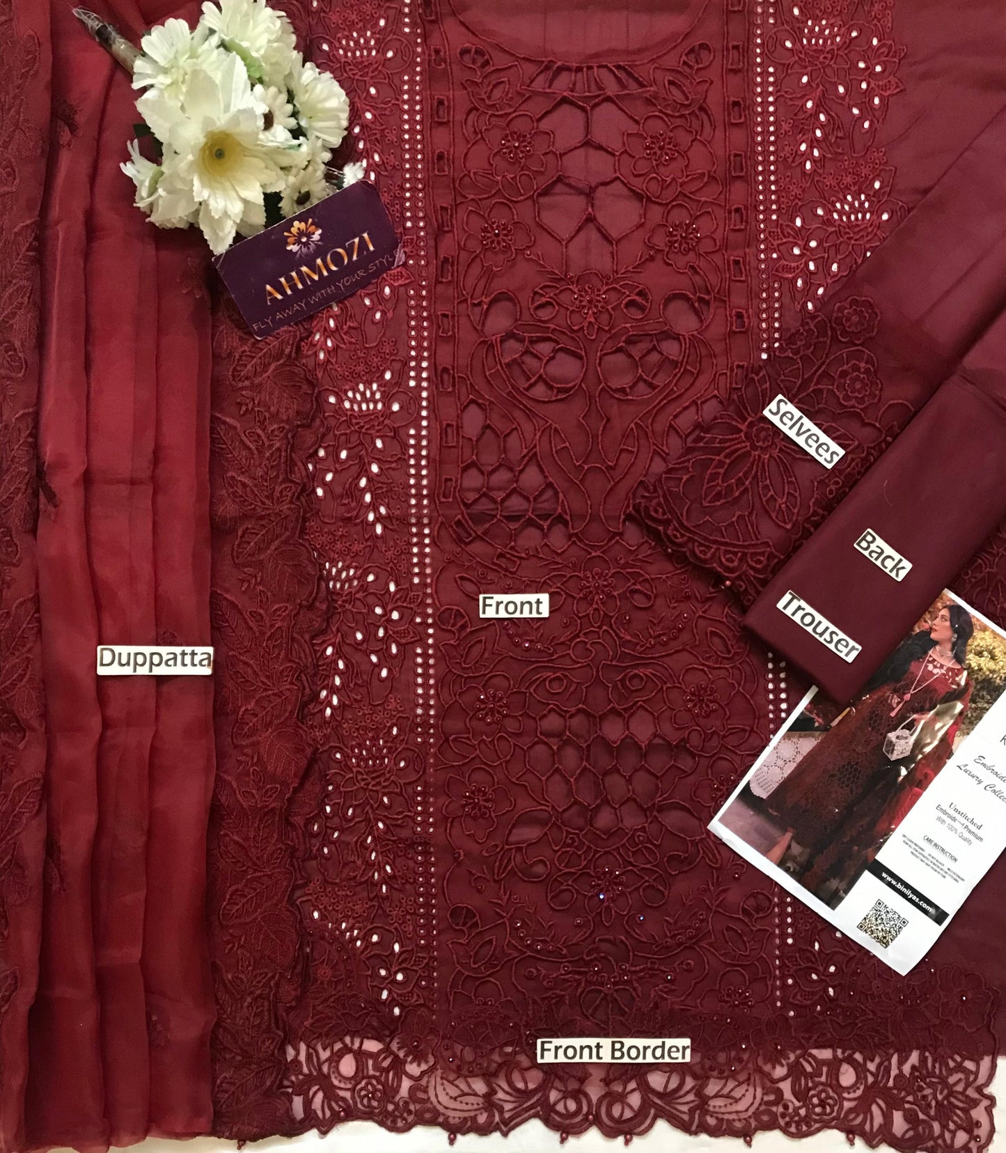 Bin Ilyas Wz-462 Red Beauty Demanding Design Luxury Lawn Chikankari 2025