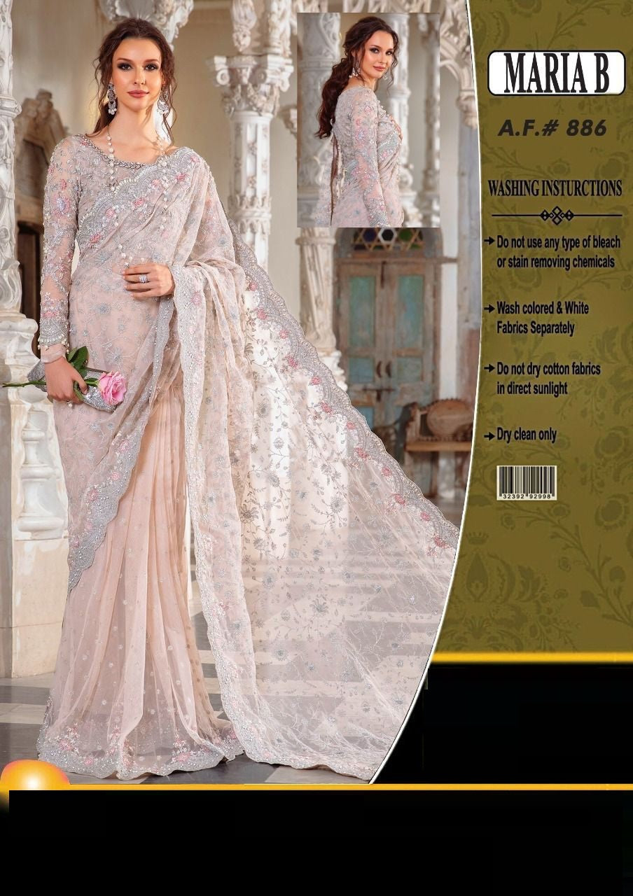 Maria B Most Hot Saree Soft Net 2025