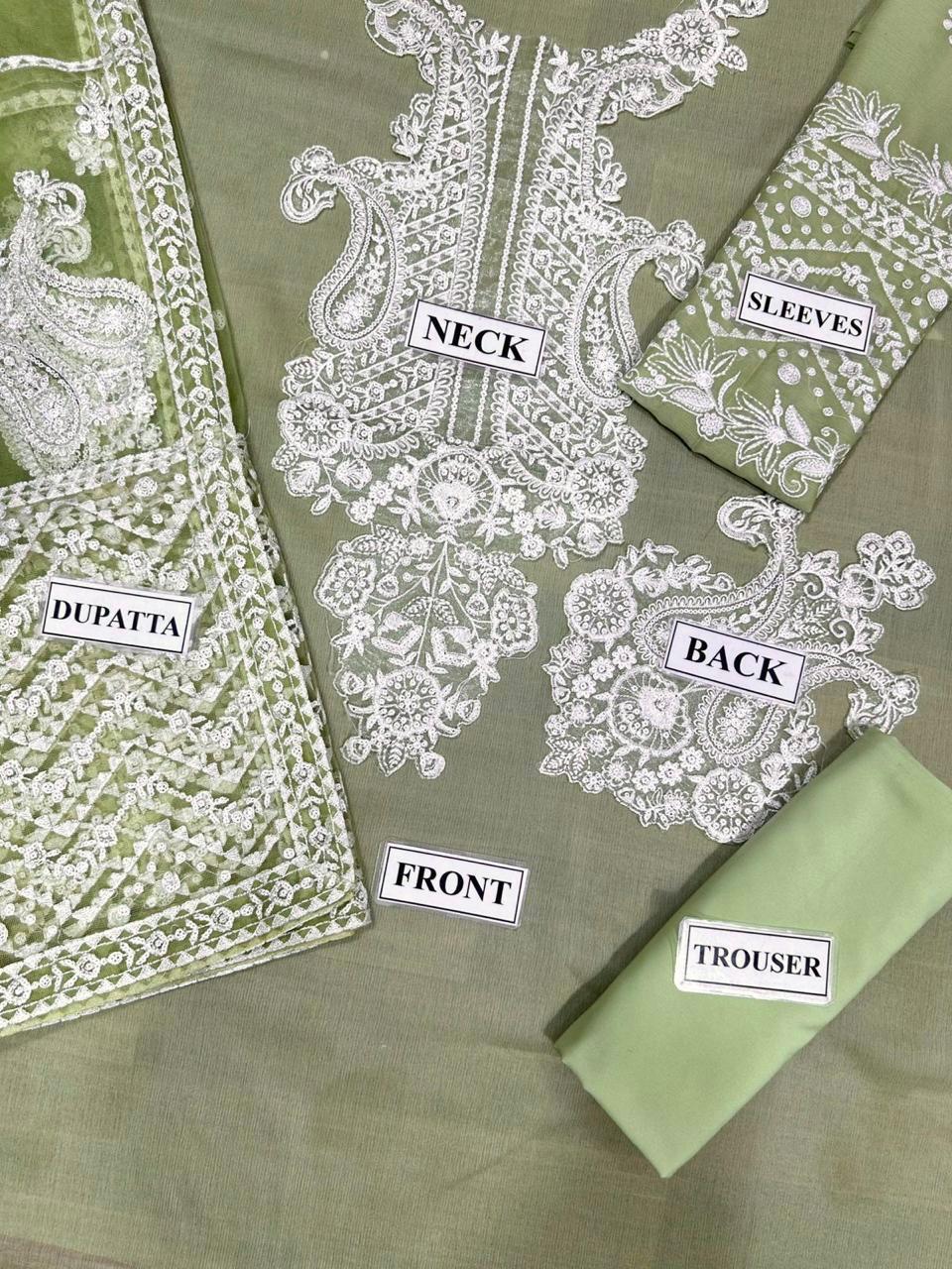 Asim Jofa Light Green Semi Pure Chiffon Pakistani Dress 2025