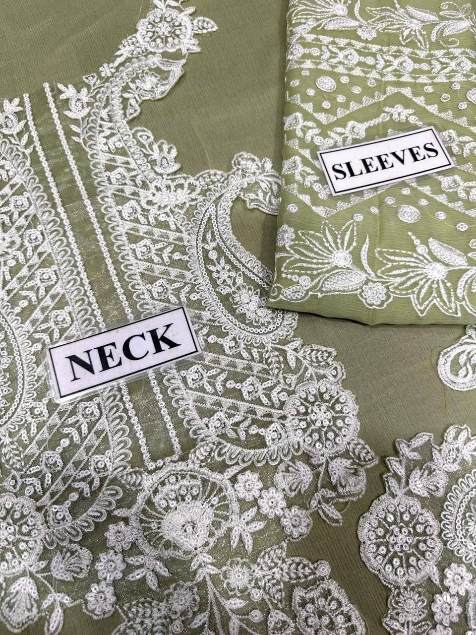 Asim Jofa Light Green Semi Pure Chiffon Pakistani Dress 2025
