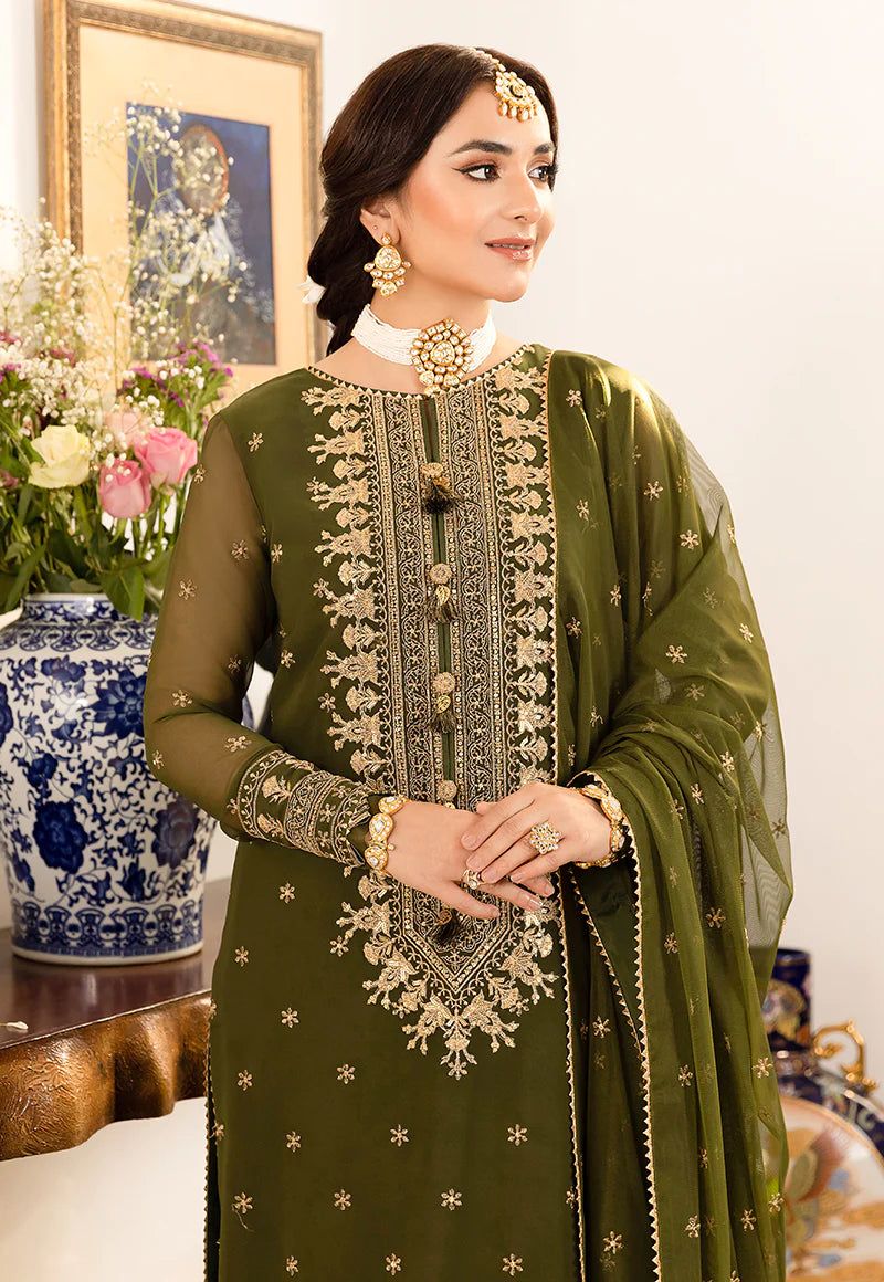 Asim Jofa Mehndi Color Dress Semi Pure Chiffon Pakistani Dress 2025
