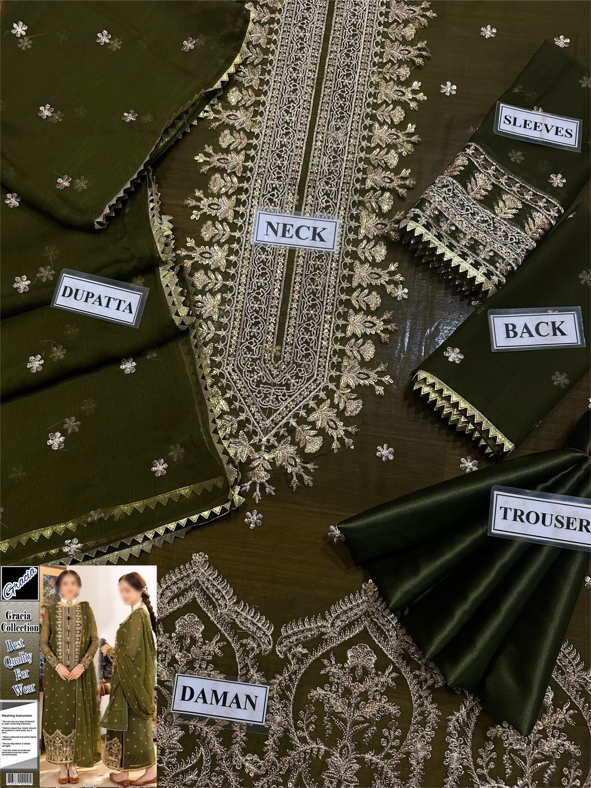 Asim Jofa Mehndi Color Dress Semi Pure Chiffon Pakistani Dress 2025