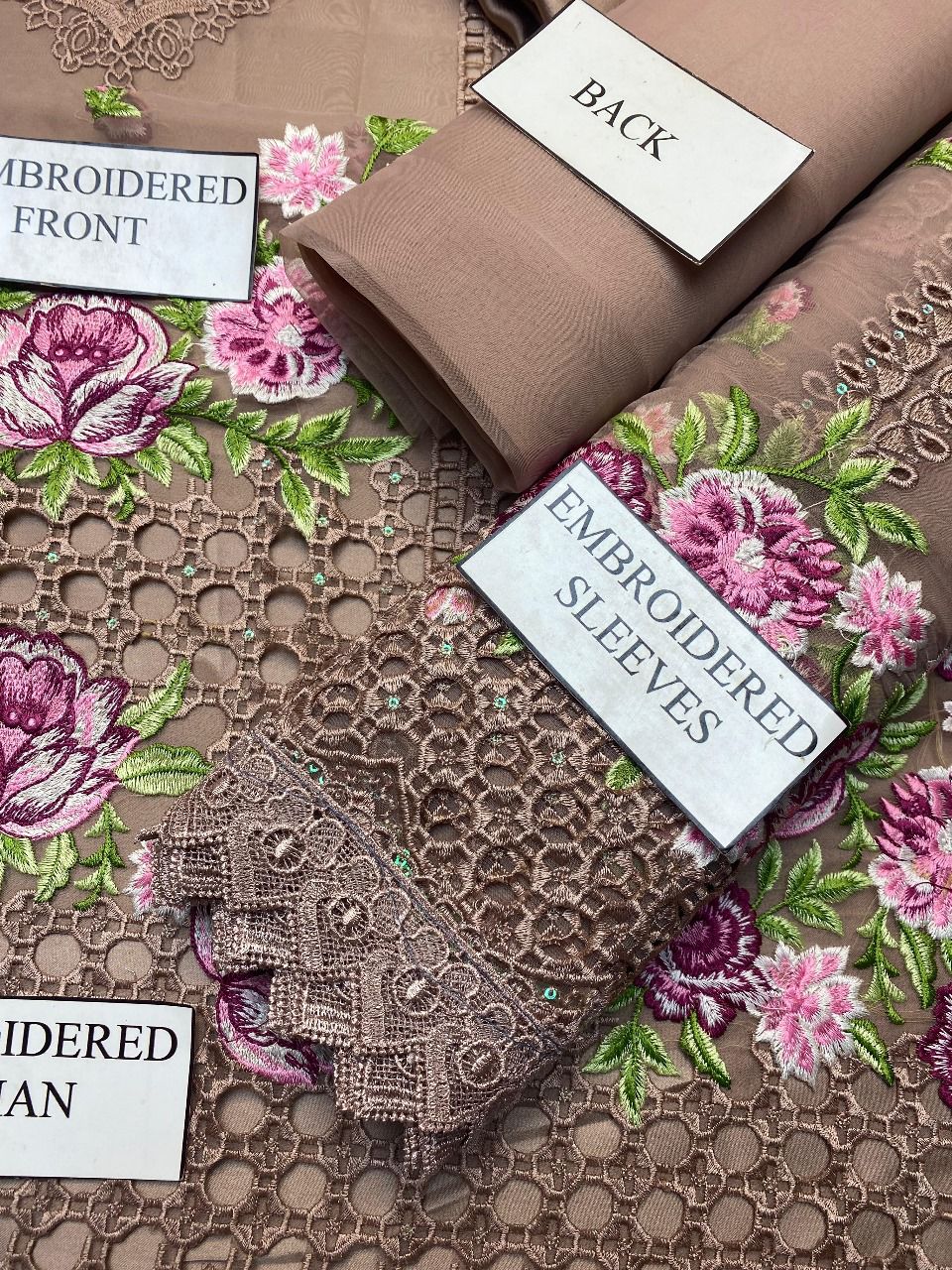 Aneela Wz 212 Peach Premium Pure Organza Chikankari 2025