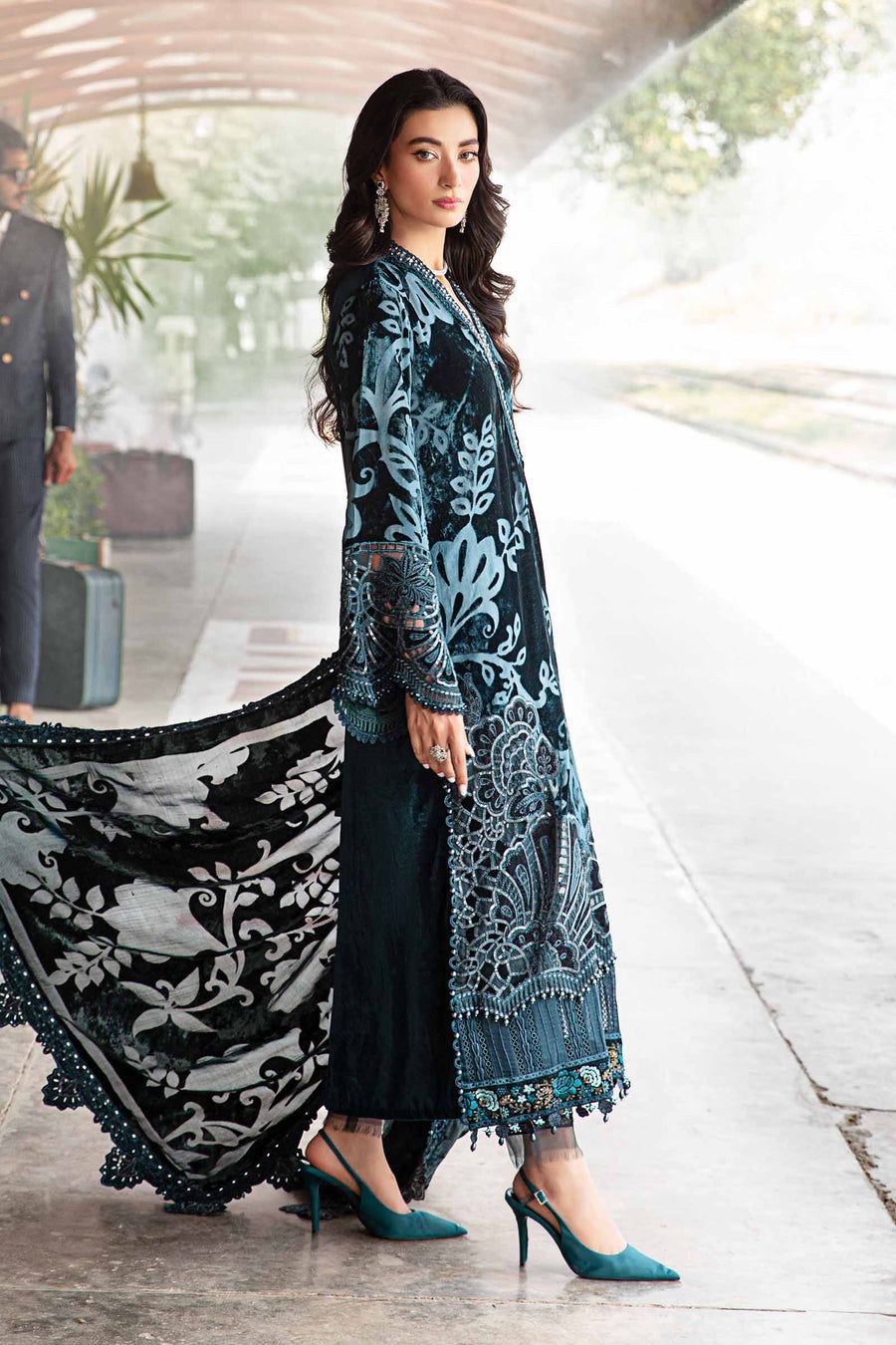 Most Demanding Pakistani Dress Black Zinc VElvet most Hit Dress
