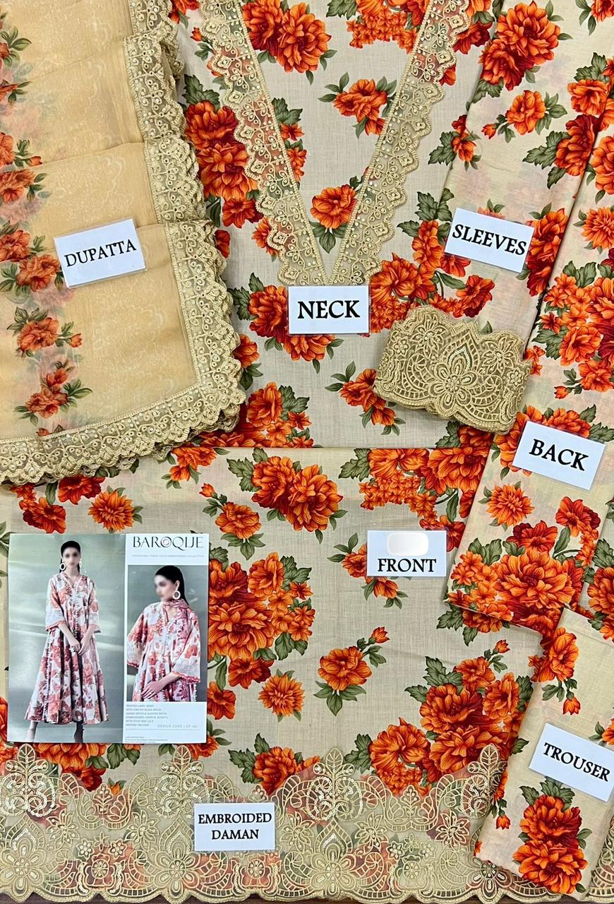 Baroque Wz-095 Premium Pure Lawn Dress With Crinkle Chiffon Emb Duppata 26