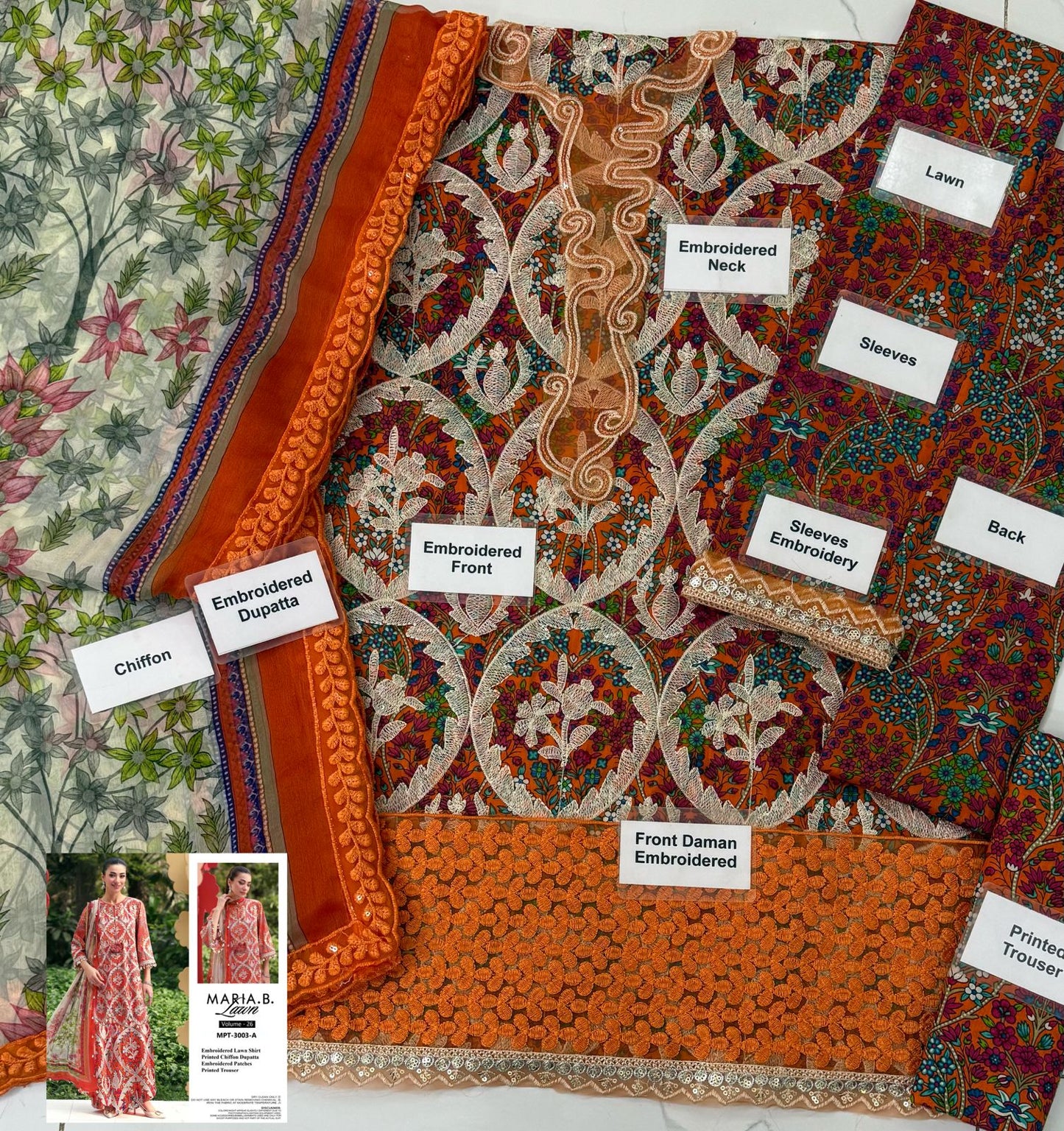 Maria b M Print Wz-3003 A Premium Pure Lawn With Chiffon Emb Border Duppata 2026