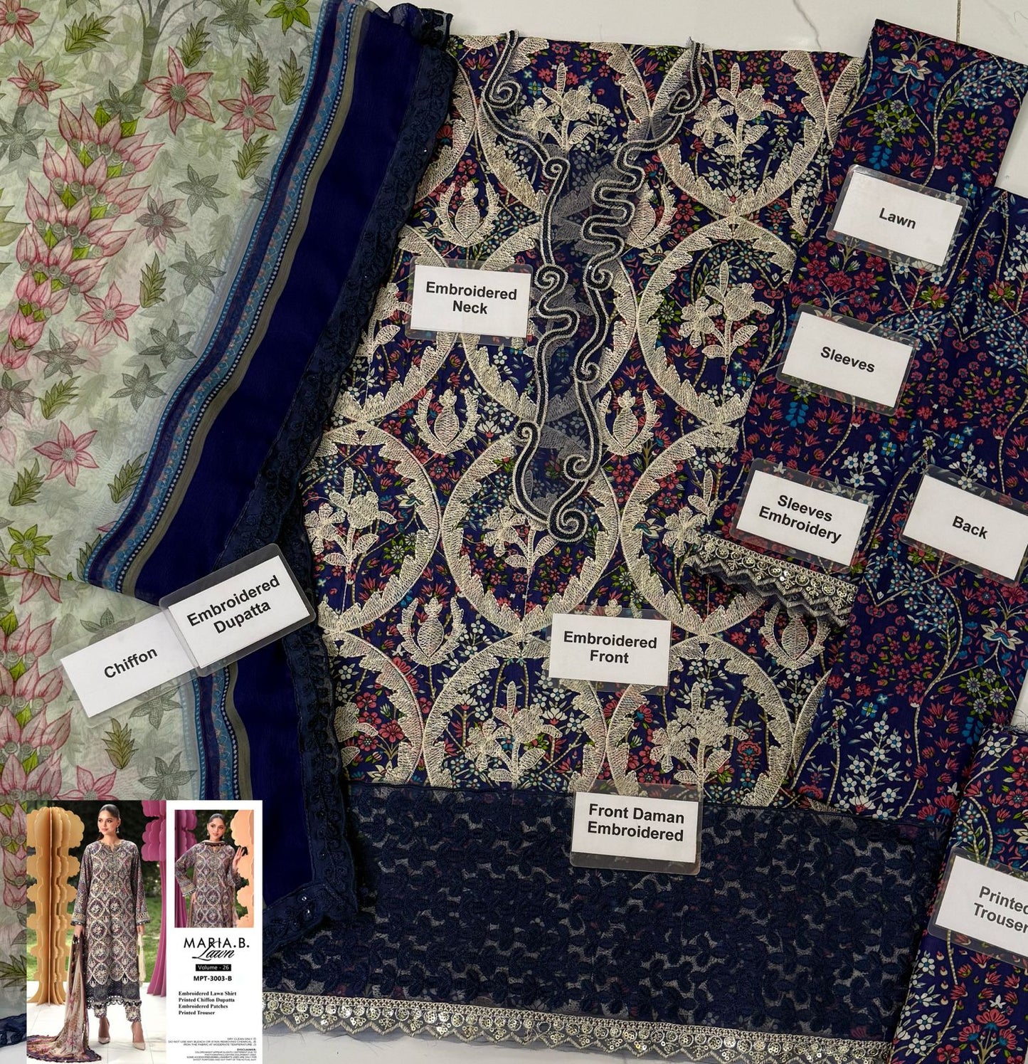 Maria b M Print Wz-3003 B Premium Pure Lawn With Chiffon Emb Border Duppata 2026