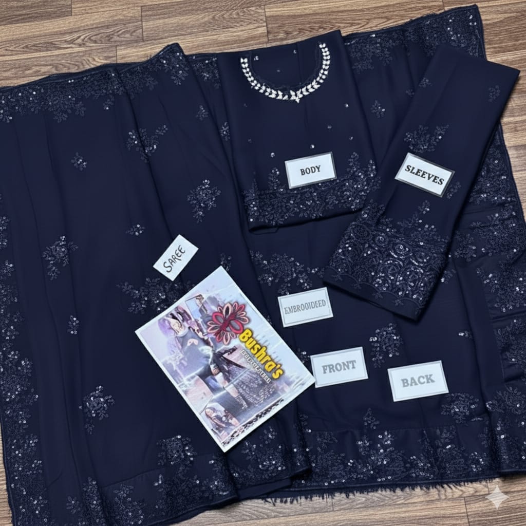 Hania Amir Wz-32 Most Demanding Indian Navy Blue Exclusive Chiffon Saree 26