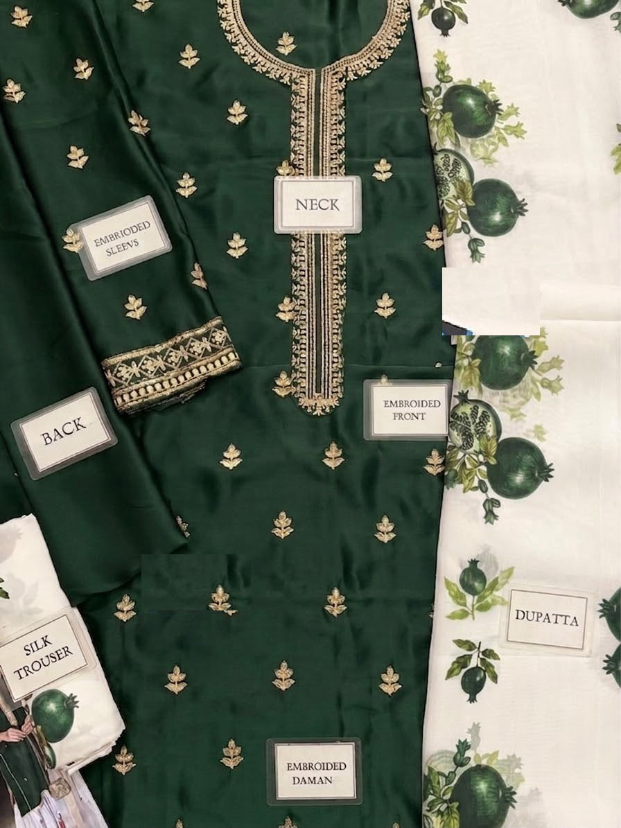 Murk Bottle Green & White Dress Most Viral Code Of the Year Shamoz Silk 26