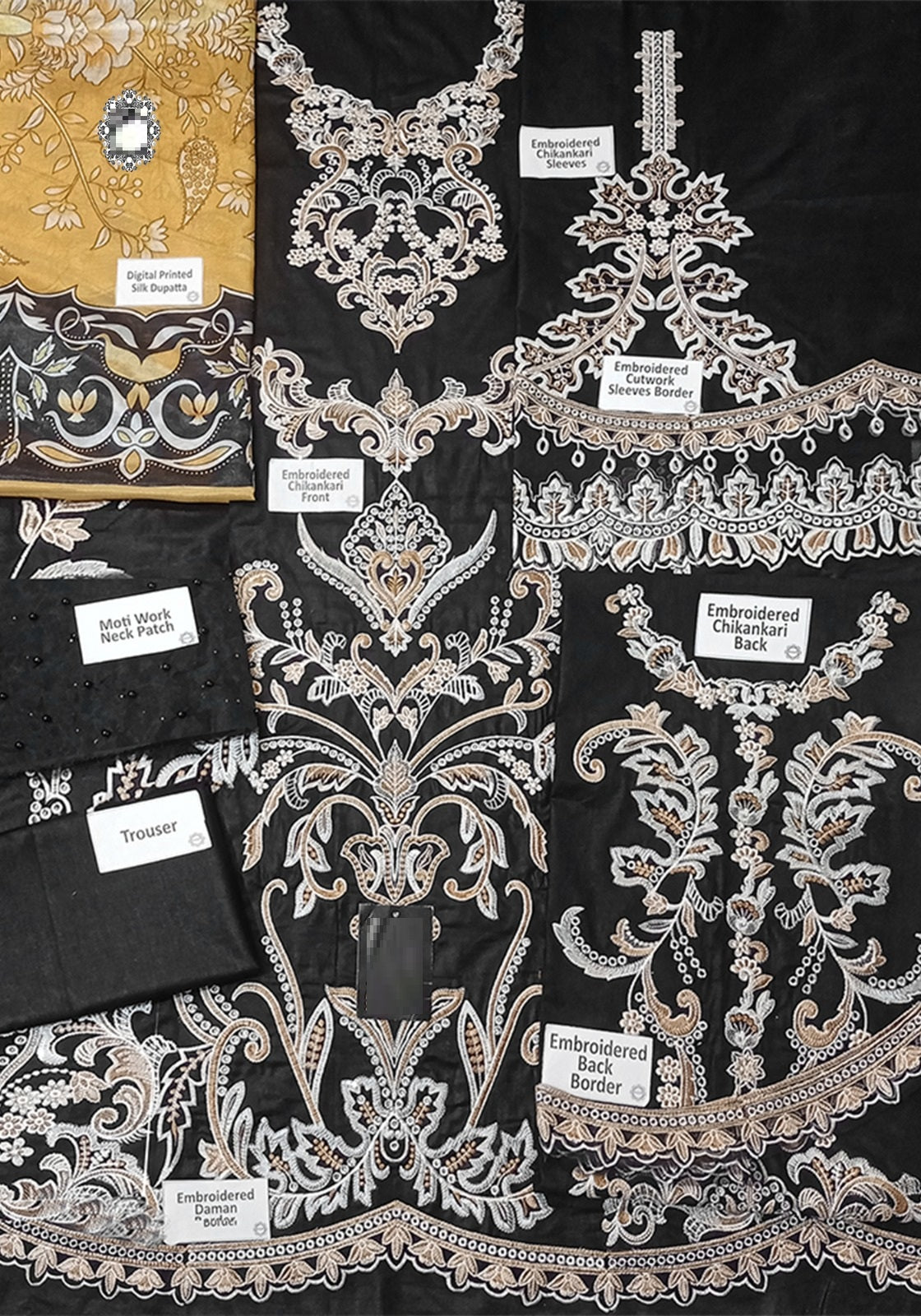 MUSHQ BLACK BEAUTY EMBROIDERED LUXURY CHIKANKARI PREMIUM PURE LAWN 2024 - Wearza