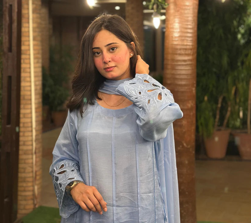 Wearza Wz 01 100% Raw Silk 3Pcs Dress Ready To Wear 25