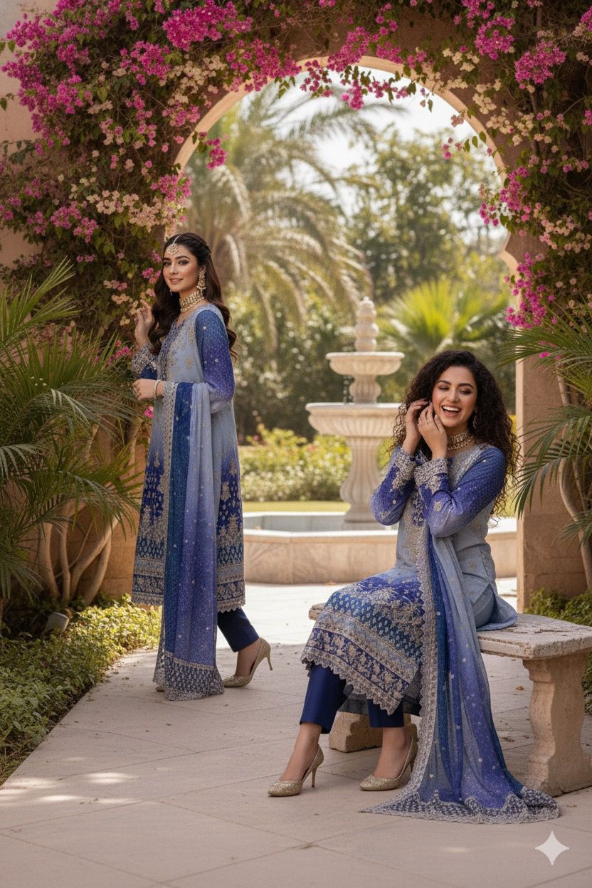 Emaan Adeel Most Beautiful Digital Printed Chiffon Crystal & Adda Work 2025