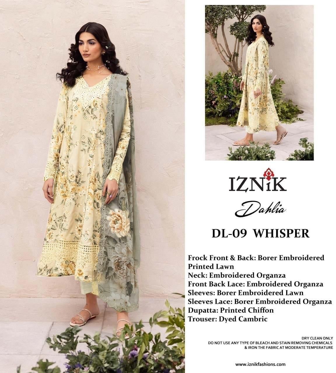 Iznik Dalfah Wz-D9 In 7 Color's Luxury Pure Lawn Chikankari Embroidered Eid Collection 2025