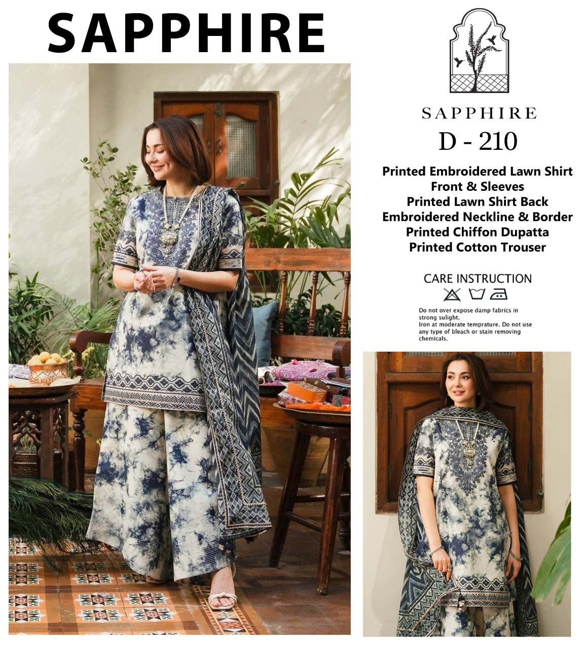 Sapphire Beautiful Design Wz-172 Luxury Pure Lawn Embroidered Dress Eid Ul Adha Collection 2025