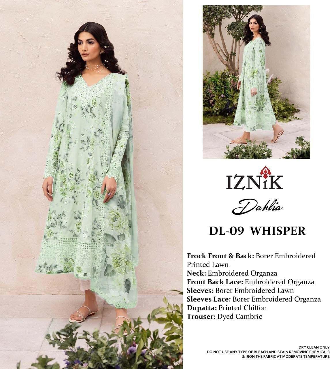 Iznik Dalfah Wz-D9 In 7 Color's Luxury Pure Lawn Chikankari Embroidered Eid Collection 2025