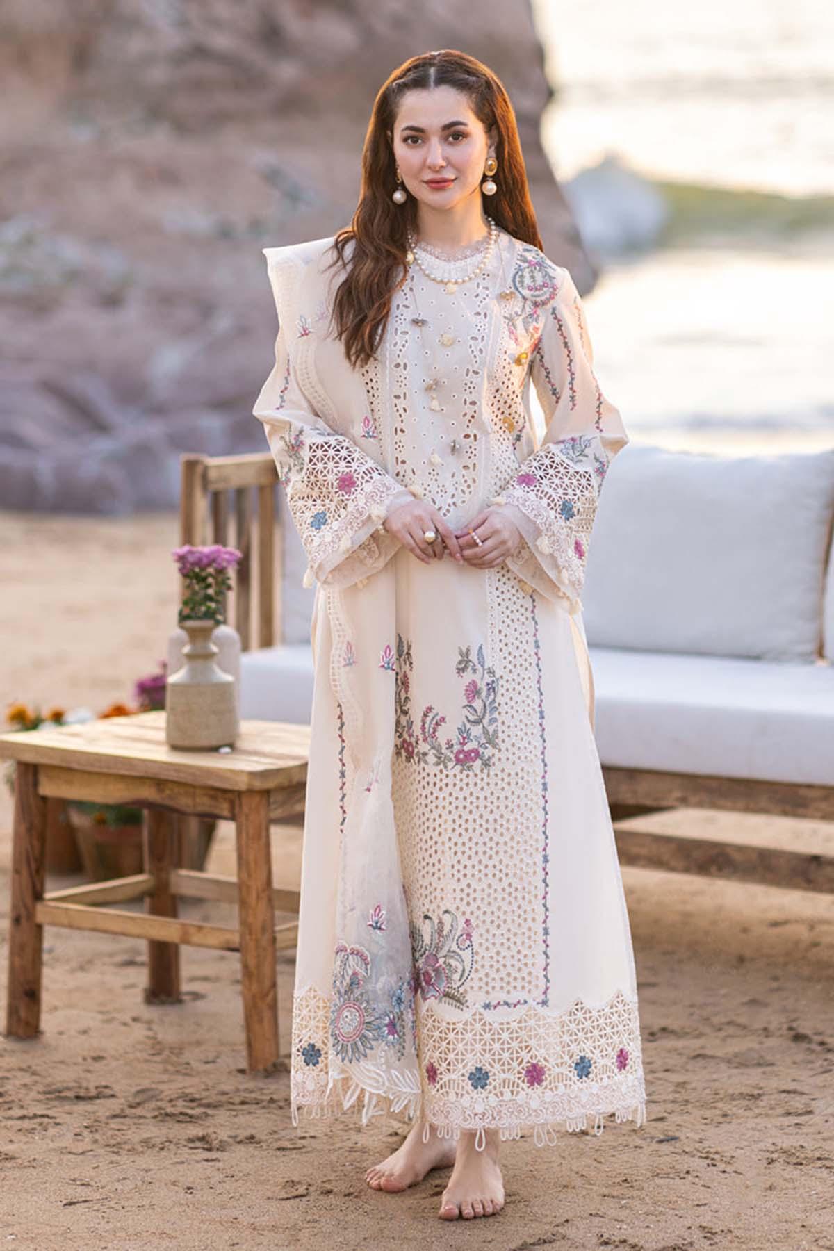 qalamkar White Pakistani Dress Online