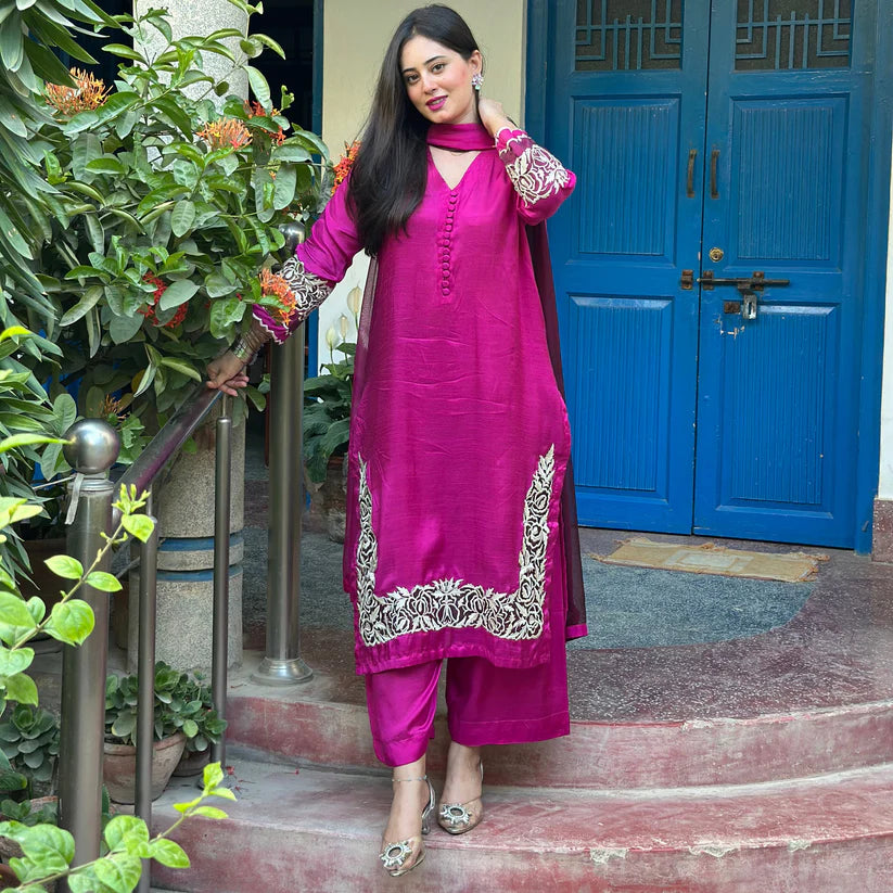 Wearza Wz 03 100% Raw Silk 3Pcs Dress Ready To Wear 25