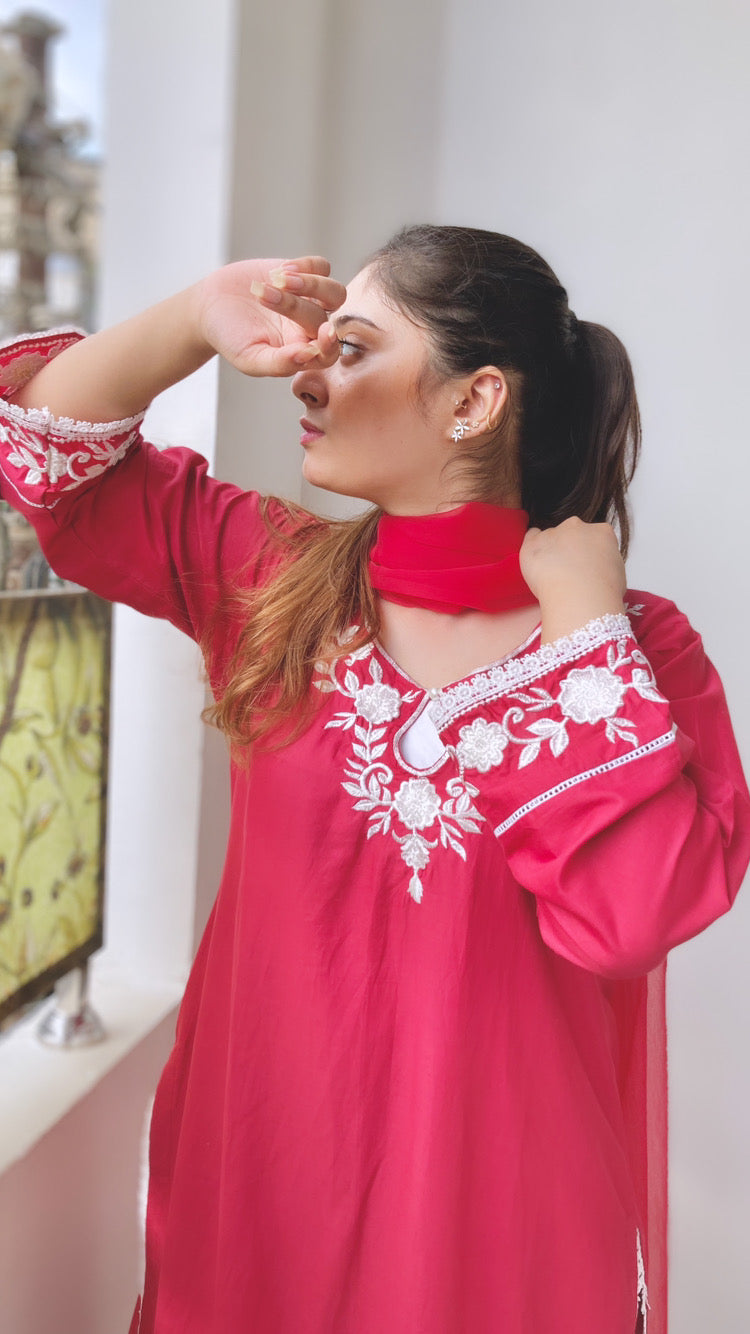 Wearza 3Pcs Lawn Stitched Dress with Pure Chiffon Dupatta 2024