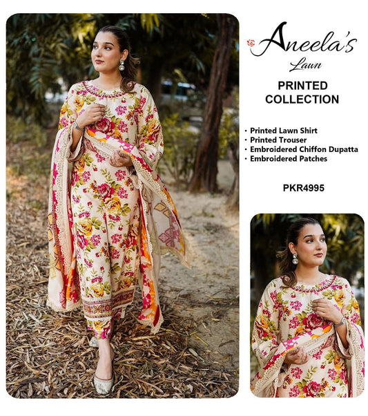 Aneela J-2125 Premium Pure Lawn With Chiffon Emb Duppata 26