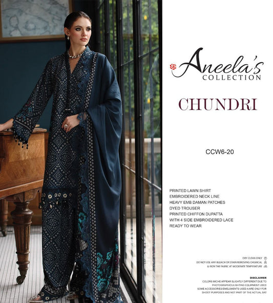 Aneela's Chundri Wz-650 Luxury Lawn Dress With Crinkle Chiffon Emb Duppata 25
