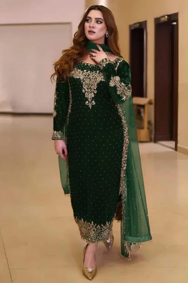 Aneela's Dark Green Beauty Wz-86 Pure Chiffon Formal Wedding Collection 26