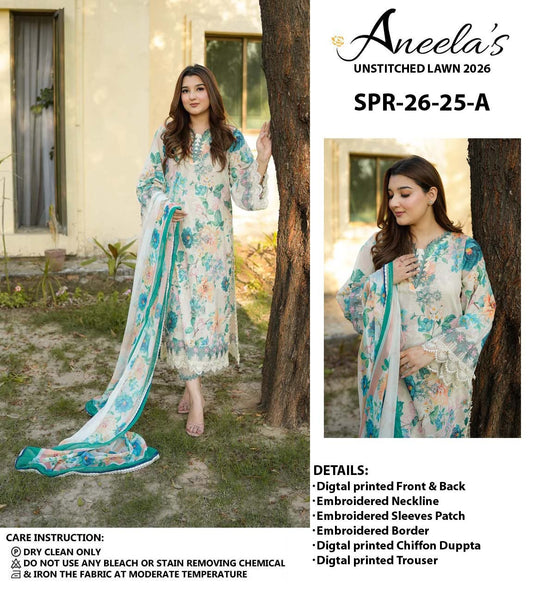Aneela's SPR-26-25-A Premium Pure Lawn Most Demanding Design 26