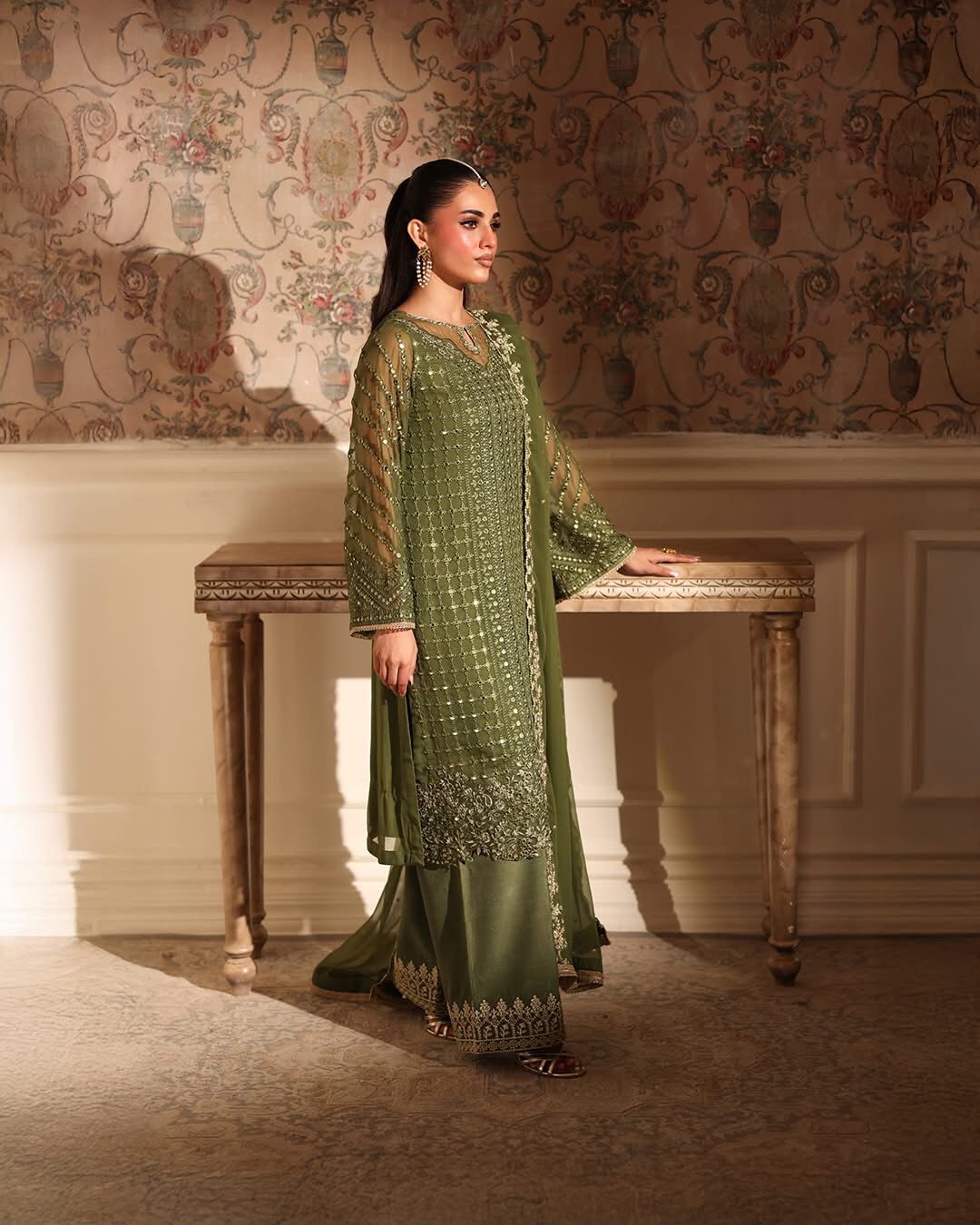 Azure X Laiba Khan Chiffon Green Mehndi Most Beautiful 9mm Work Dress 2025